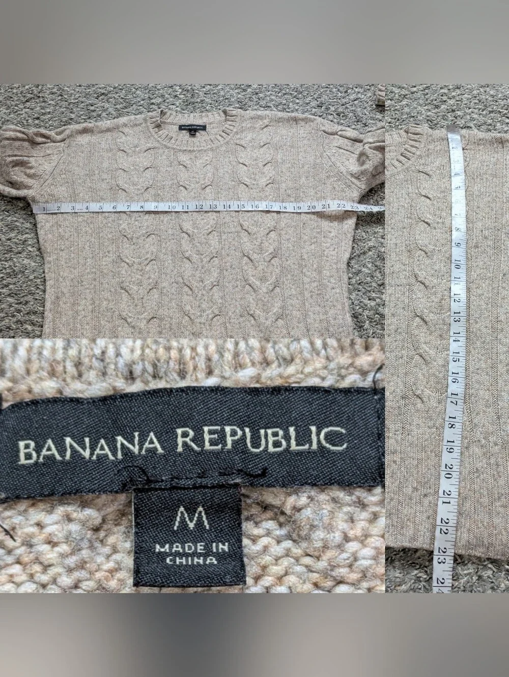 Banana Republic Tan Cable Knit Crew Neck Sweater M